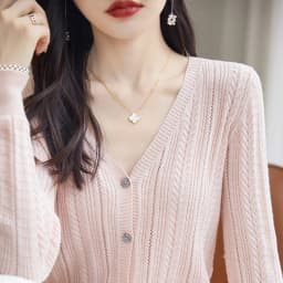 100% Cotton Spring/Summer Hollow v Neck Long Sleeved Sun Proof Air-Conditioned Shirt, Comfortable Fashionable Cardigan