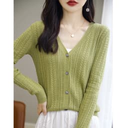 100% Cotton Spring/Summer Hollow v Neck Long Sleeved Sun Proof Air-Conditioned Shirt, Comfortable Fashionable Cardigan