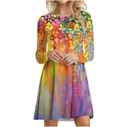 Tie Dye Gradient Print Dress Women Plant Flowers Long Sleeve Loose Dress Autumn Winter Casual Oversized Clothing Female Vestidos