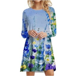 Tie Dye Gradient Print Dress Women Plant Flowers Long Sleeve Loose Dress Autumn Winter Casual Oversized Clothing Female Vestidos