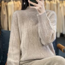 Women's Soft Wool Sweater Half-high Collar Twisted Thickened Pullover Autumn Winter Casual Basis Top Cashmere Female Knitwear