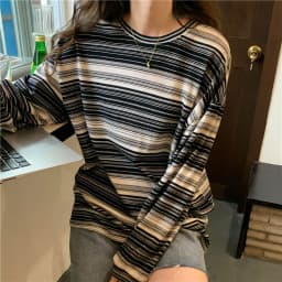 Stripe Pink Cotton Long Sleeve T-shirt Girl's Oversize Shirt Spring and Autumn 2022 New Design Loose Top