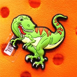 Original 1pcs Dilophosaurus PVC Shoe Charms Accessories Decorations Jurassic Dinosaurs Bus Designer Shoe Clips Buckle Kids Gifts