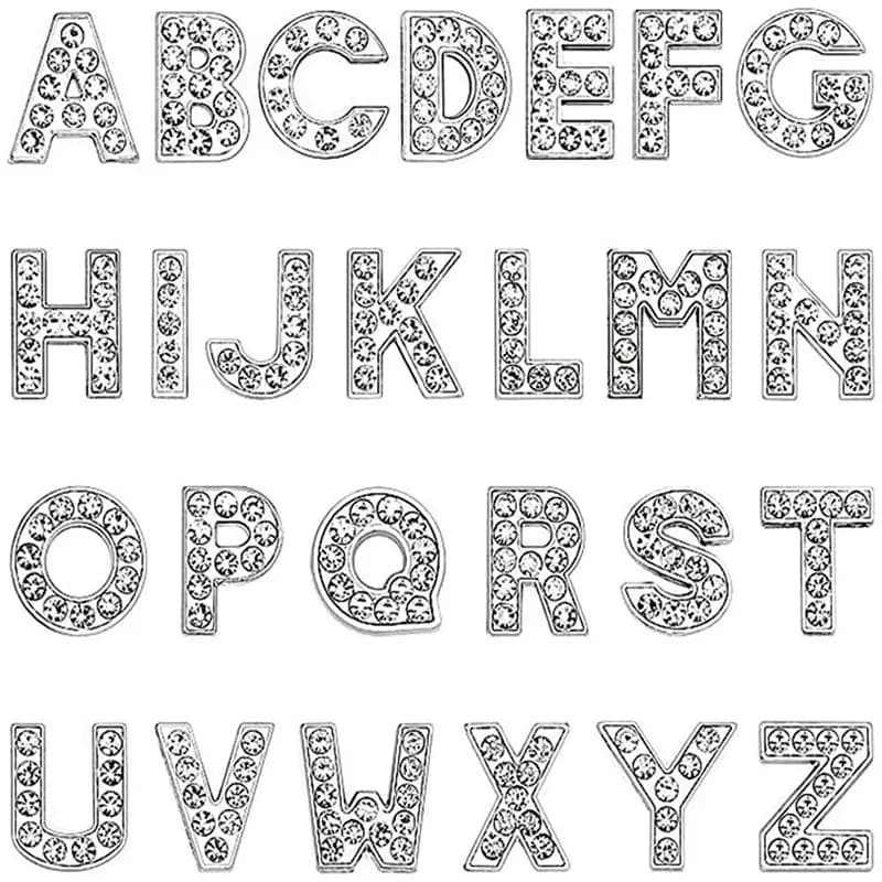 Shoe Charms Glitter Rhinestone Letter Silver Crystal Alphabet DIY Alloy Shoe Decorations Jewelry Slider Bracelet Wristbands