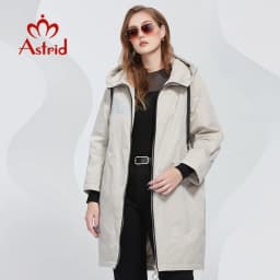 Astrid 2022 Spring Women's Parkas Oversize Long Beige Padded Down Coats Hooded Fashion Print Jacket Outerwear Quilted AM-10177