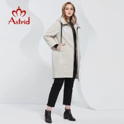 Astrid 2022 Spring Women's Parkas Oversize Long Beige Padded Down Coats Hooded Fashion Print Jacket Outerwear Quilted AM-10177