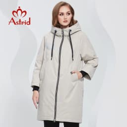 Astrid 2022 Spring Women's Parkas Oversize Long Beige Padded Down Coats Hooded Fashion Print Jacket Outerwear Quilted AM-10177
