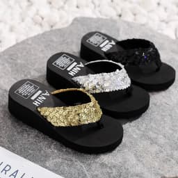 Women Summer Sandals Sequins Beach Female Flip Flops Ladies Slippers High Heels Shoes For Women 2024 Platform Wedges Slippers