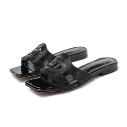 2023 Summer New Fashion Women's Slippers Luxury Crystal Party Shoes Square Toe Open Toe Comfortable Low Heel Women's Shoes 35-44