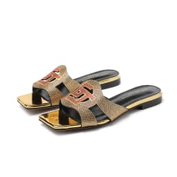 2023 Summer New Fashion Women's Slippers Luxury Crystal Party Shoes Square Toe Open Toe Comfortable Low Heel Women's Shoes 35-44