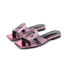 2023 Summer New Fashion Women's Slippers Luxury Crystal Party Shoes Square Toe Open Toe Comfortable Low Heel Women's Shoes 35-44