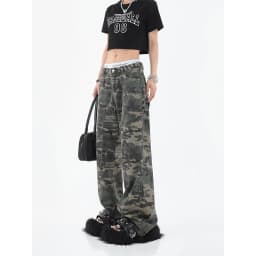 Y2k Streetwear Camouflage Jeans Woman High Waist Cargo Pants Straight Jeans Fashion Straight Baggy Pants Casual Denim Trousers