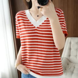 new summer cotton striped short sleeve T shirt women loose versatile T-shirt Korean version half sleeve V collar bottom shirt