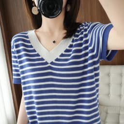 new summer cotton striped short sleeve T shirt women loose versatile T-shirt Korean version half sleeve V collar bottom shirt