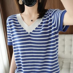 new summer cotton striped short sleeve T shirt women loose versatile T-shirt Korean version half sleeve V collar bottom shirt