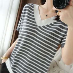 new summer cotton striped short sleeve T shirt women loose versatile T-shirt Korean version half sleeve V collar bottom shirt
