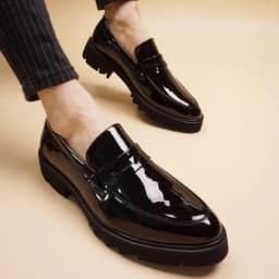 men's fashion wedding party dress patent leather shoes slip-on lazy shoe black trend platform loafers gentleman sneakers zapatos
