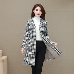 UHYTGF Elegant Winter Coat Womens Quality Casual Autumn Woolen Jacket Female Double Breasted Plaid Outerwear Ladies Abrigos 2143