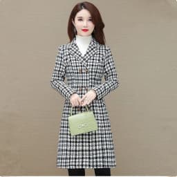 UHYTGF Elegant Winter Coat Womens Quality Casual Autumn Woolen Jacket Female Double Breasted Plaid Outerwear Ladies Abrigos 2143