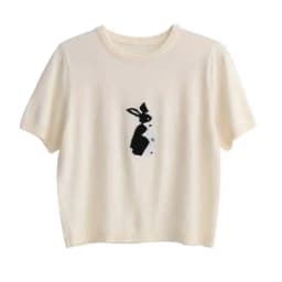 ice silk knitted short sleeve women Korean white rabbit cotton thread T shirt summer new bottom top cotton and linen half sleeve