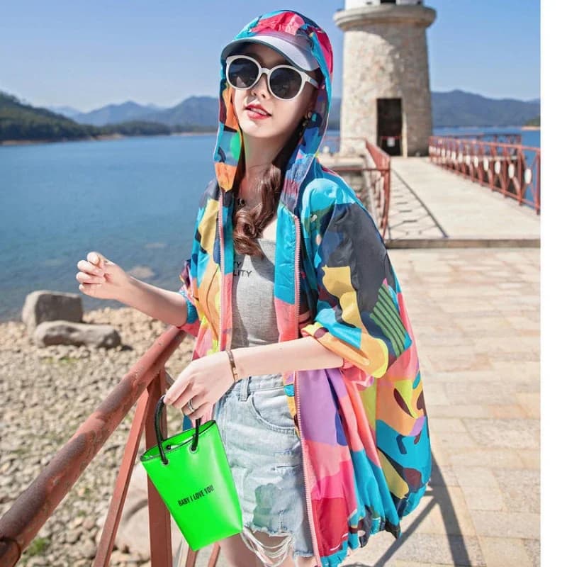 Women's UV Protection Hooded Jacket Summer Breathable Thin Sun Protection Korean Version Loose Breathable Outdoor Sports Coat