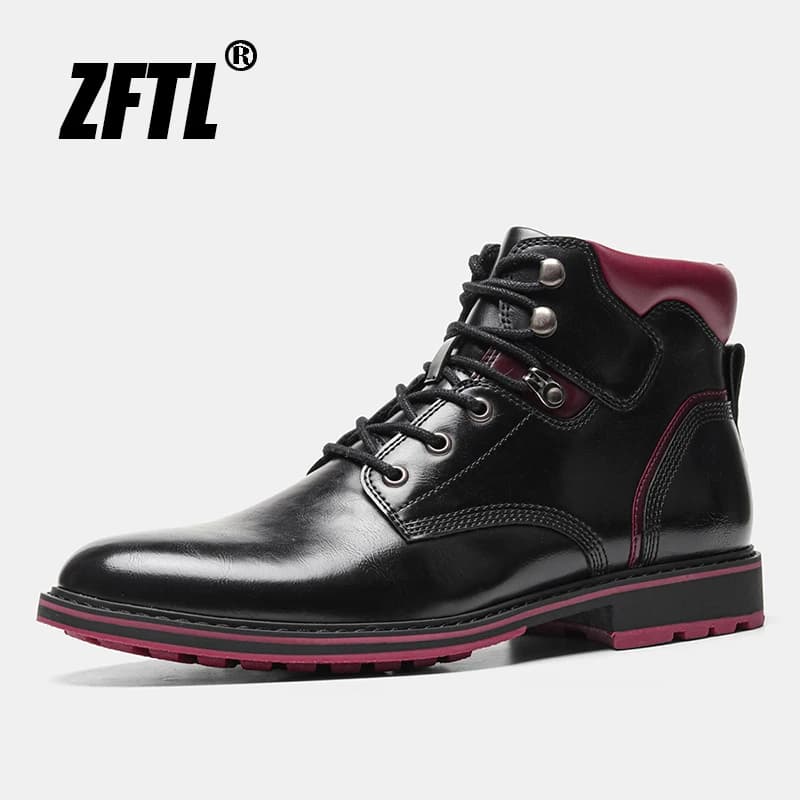 ZFTL Men's boots British style single boots autumn new shiny leather boots Basic boots Men Black Ankle Boots Retro Casual Bots