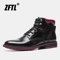 ZFTL Men's boots British style single boots autumn new shiny leather boots Basic boots Men Black Ankle Boots Retro Casual Bots