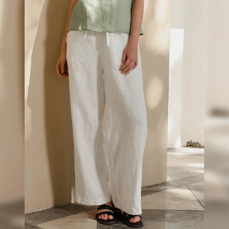 Casual 100% Linen Women's Pants Solid Loose Elastic High Waist Drawstring Trouser Korean Fashion Harajuku Streetwear Sweatpants