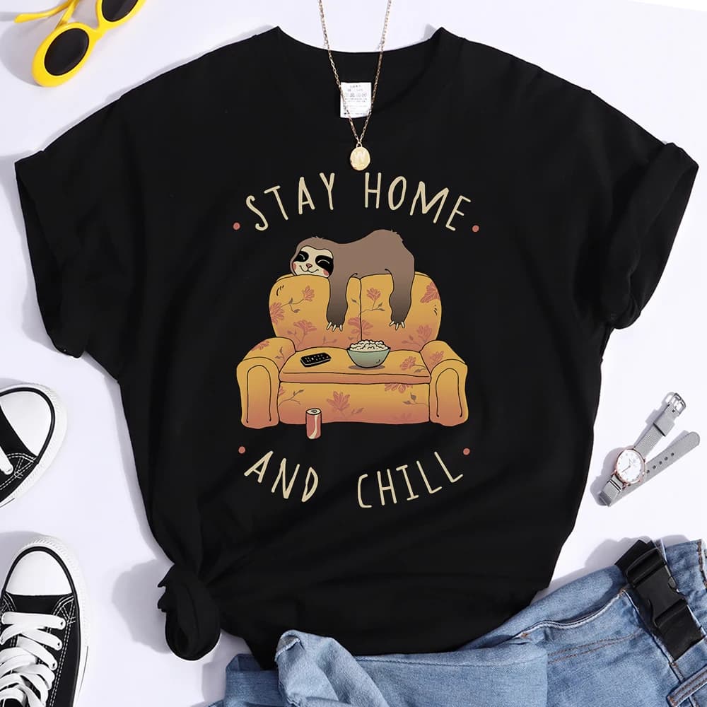 Sloth On The Sofa Personality Letters Printing Tshirts For Women Crewneck Harajuku Women's T-Shirt Casual Punk Woman Clothes