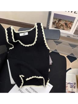 Women Solid U Neck Ribbed Crop Top Women Summer Basic Elastic Exposed Navel Tops Contrast Color Patchwork Mujer Knitted Camisole
