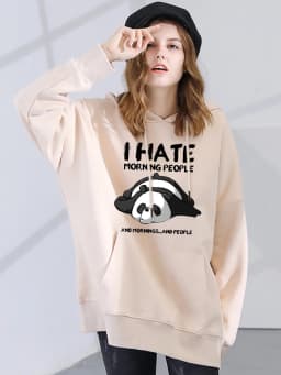 Cute Panda Sleeps Print New Women'S Sweatshirt Warm Vintage Pullover For Woman Fashion Korean Round Neck Hoodie Female