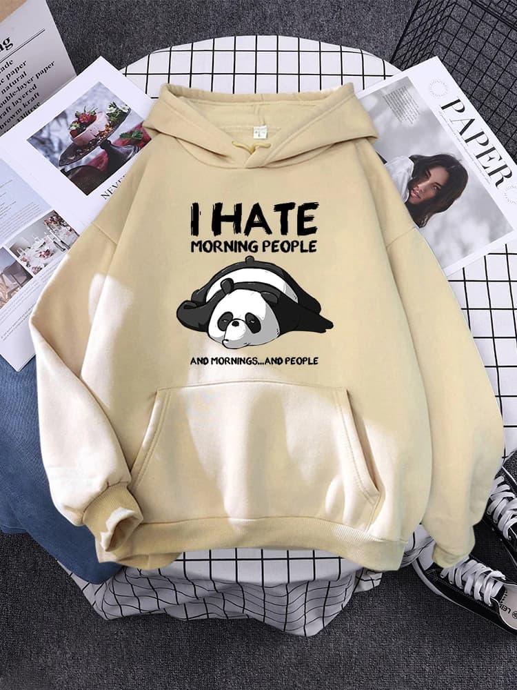 Cute Panda Sleeps Print New Women'S Sweatshirt Warm Vintage Pullover For Woman Fashion Korean Round Neck Hoodie Female