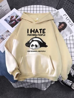 Cute Panda Sleeps Print New Women'S Sweatshirt Warm Vintage Pullover For Woman Fashion Korean Round Neck Hoodie Female