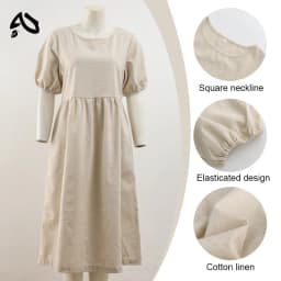 Original Casual Cotton Linen Dress Vintage Round Neck Short Sleeve High Waist Summer Dress Hoilday Beach Sundress Women Vestidos