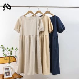 Original Casual Cotton Linen Dress Vintage Round Neck Short Sleeve High Waist Summer Dress Hoilday Beach Sundress Women Vestidos