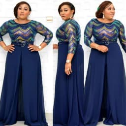 African Women's Customized Color Beads Chiffon Elegant Fashion Jumpsuit + Belt