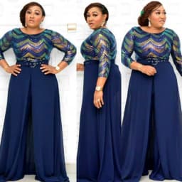 African Women's Customized Color Beads Chiffon Elegant Fashion Jumpsuit + Belt