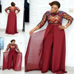 African Women's Customized Color Beads Chiffon Elegant Fashion Jumpsuit + Belt