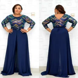 African Women's Customized Color Beads Chiffon Elegant Fashion Jumpsuit + Belt