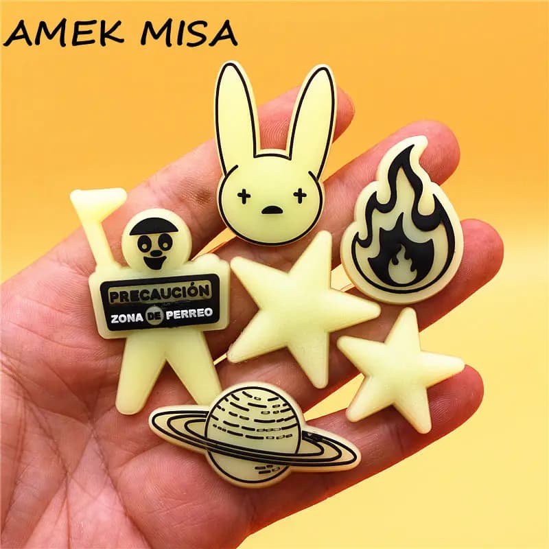 Original 1pcs Luminous Bunny PVC Shoe Charms Decorations Funny Glowing Planet Stars Flame Designer Buckle Friends Gifts