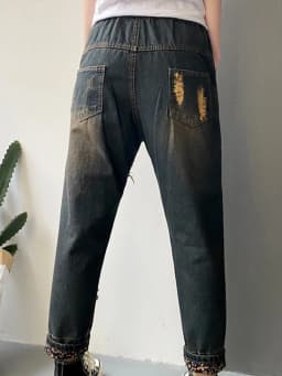 Amax luluE Spring British Denim Printed Harem Pants Womens Loose Casual Jeans Female Harajuku Floral Trousers Vintage Pantalons