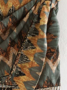 KEYANKETIAN New Vintage Geometric Print Mini Skirt Knotted Sarong Beaded Fringe Wrap Vestidos Casual Zip Short Skort Mujer