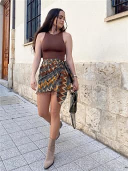KEYANKETIAN New Vintage Geometric Print Mini Skirt Knotted Sarong Beaded Fringe Wrap Vestidos Casual Zip Short Skort Mujer