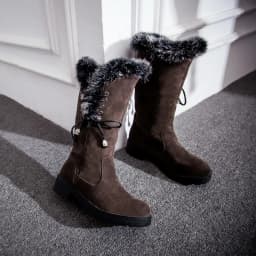 2020 Autumn And Winter Fur Boots Women Snow Warm Shoes Women Boots Thick-Soled Round Toe Waterproof Platform Lace-Up Knee Boots