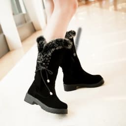 2020 Autumn And Winter Fur Boots Women Snow Warm Shoes Women Boots Thick-Soled Round Toe Waterproof Platform Lace-Up Knee Boots