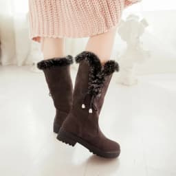 2020 Autumn And Winter Fur Boots Women Snow Warm Shoes Women Boots Thick-Soled Round Toe Waterproof Platform Lace-Up Knee Boots
