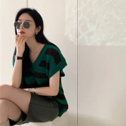 Casual Basic Sleeveless Sweater Jacket Coat, V-Neck Striped Knitted Vest, Plus Size Pullover, Spring Waistcoat, 2023