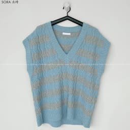 Casual Basic Sleeveless Sweater Jacket Coat, V-Neck Striped Knitted Vest, Plus Size Pullover, Spring Waistcoat, 2023