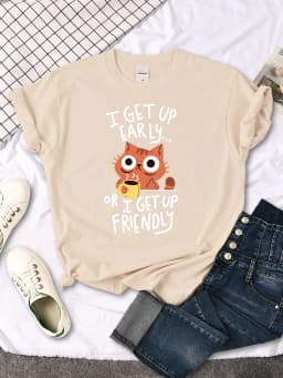 I Get Up Are Lazy Cute Cat Women T-shirts Leisure Tops Breathable T Shirts Retro Breathable Streetwear Summer Female Tee Shirts