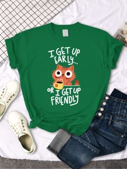 I Get Up Are Lazy Cute Cat Women T-shirts Leisure Tops Breathable T Shirts Retro Breathable Streetwear Summer Female Tee Shirts